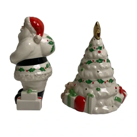 Vintage Lenox Christmas Tree Santa Claus Salt And Pepper Shakers Holiday Table - Picture 10 of 12